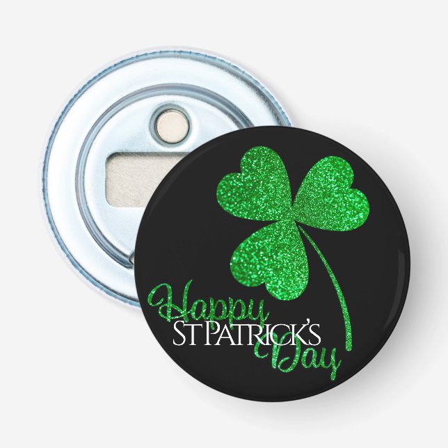 Décapsuleur T-S Happy St Patrick’s Day Trèfle Pailleté Vert (Devant)