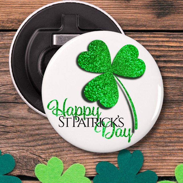 Décapsuleur T-S Happy St Patrick’s Day Trèfle Pailleté Vert (On a table)