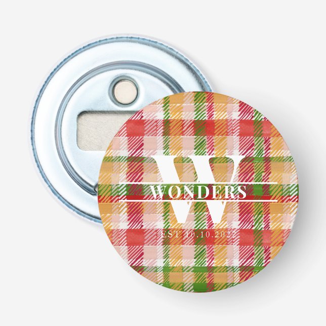 Décapsuleur Tartan Plaid Basics Monogram event party wedding (Devant)