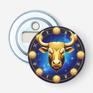 Décapsuleur Taureau doré dans un cercle zodiacal cosmique