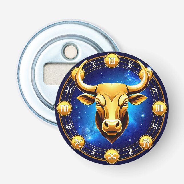Décapsuleur Taureau doré dans un cercle zodiacal cosmique (Devant)