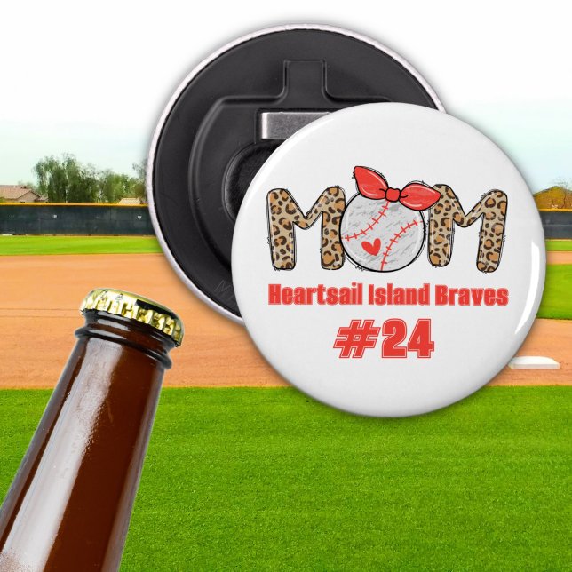 Décapsuleur Tendance Main dessinée Baseball Maman Personnalisé (Trendy Baseball Mom Personalized Button Bottle Opener)