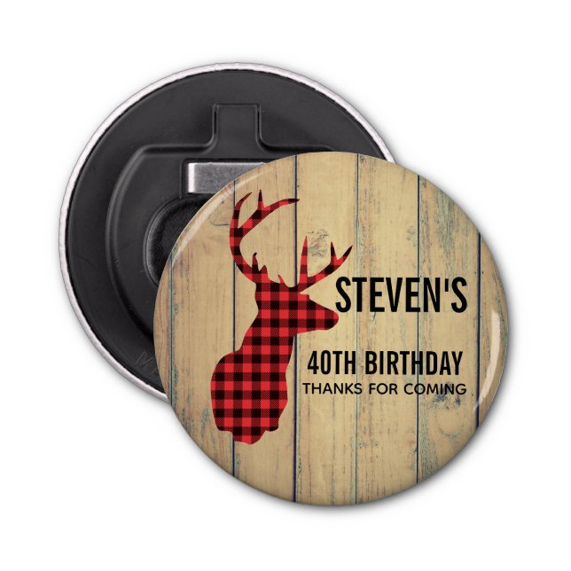 Décapsuleur Tête de cerf avec Antlers - Rouge rustique Plaid (Devant)