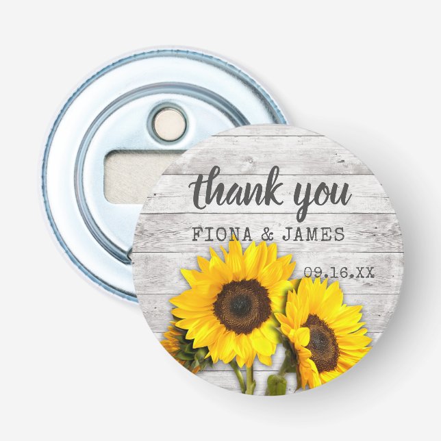 Décapsuleur Texture de bois rustique Tournesol Mariage Remerci (Devant)