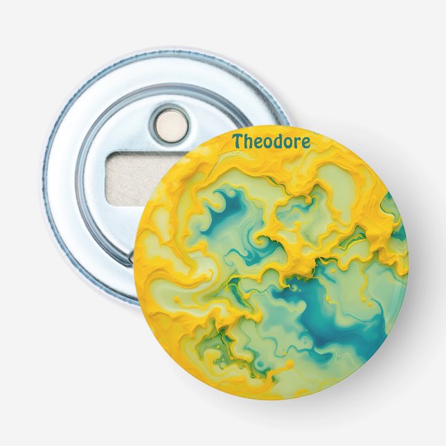 Décapsuleur THEODORE ~ Nuances d'Aqua Bleu Jaune 3D ~ (Devant)