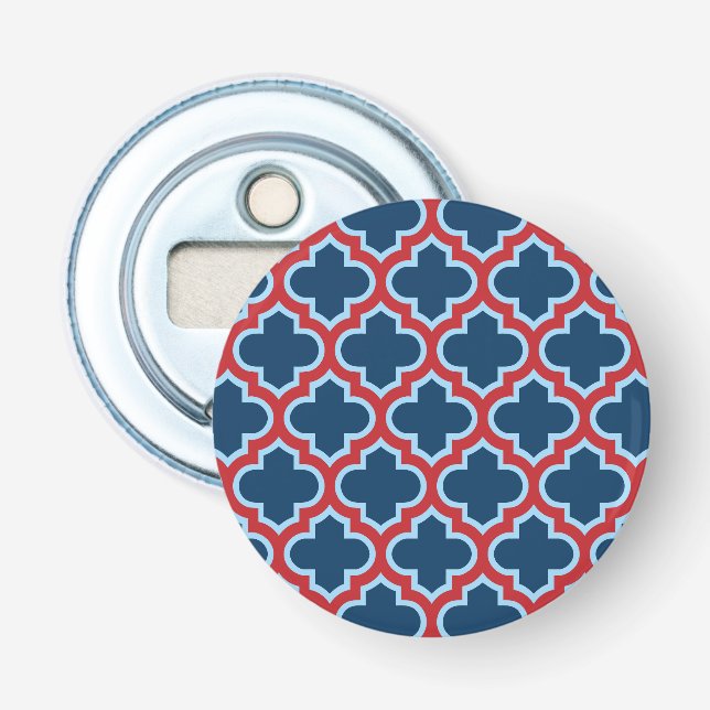 Décapsuleur Trellis marocain bleu et rouge, treillis, Quatrefo (Devant)