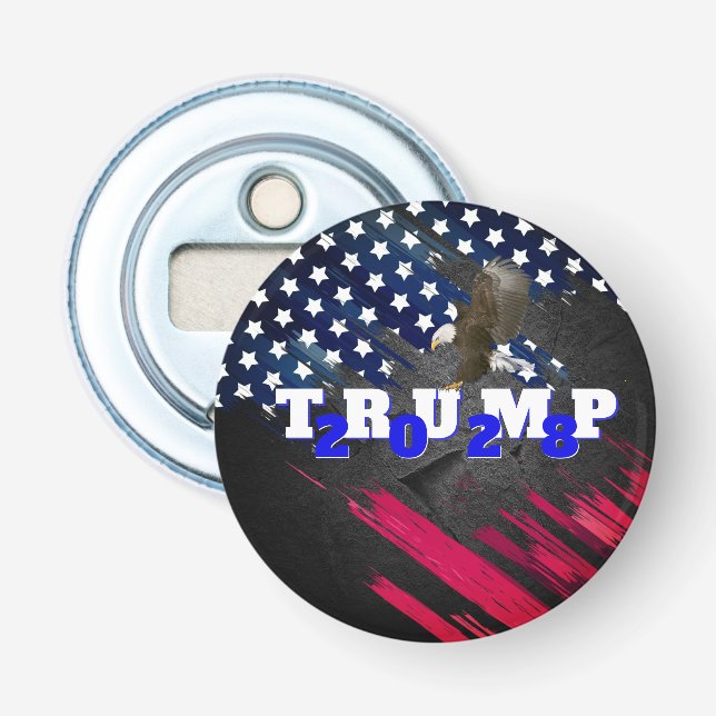 Décapsuleur Trump 2028 sur le drapeau avec aigle chauve (Devant)