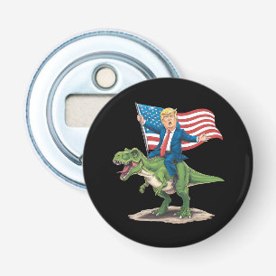 Décapsuleur Trump à cheval sur un dinosaure T Rex drapeau amér