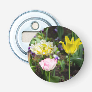 Décapsuleur Tulipes blanches, roses et jaunes dans le jardin