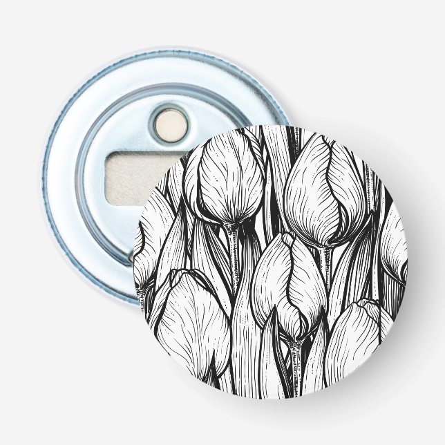 Décapsuleur Tulipes en noir et blanc (Devant)