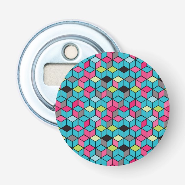 Décapsuleur Turquoise et motif rose de cube (Devant)
