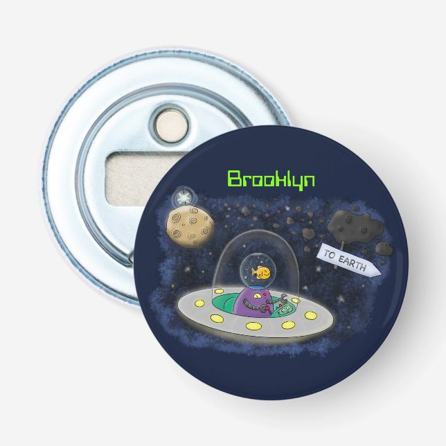 Décapsuleur Un joli poisson heureux dans l'espace dessin animé (Devant)