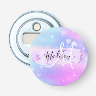 Décapsuleur Unicorne colorée fille Coeurs arc-en-ciel Monogram