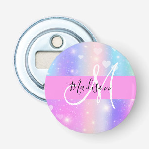 Décapsuleur Unicorne colorée fille Coeurs arc-en-ciel Monogram
