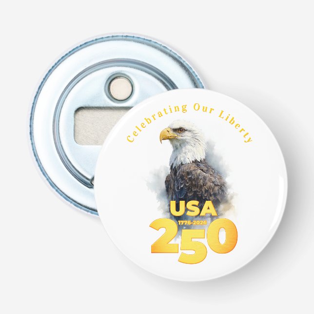 Décapsuleur USA 250: Watercolor Bald Eagle & Gold (Devant)