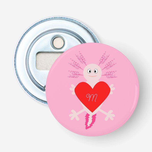 Décapsuleur Valentines Jour Amour Coeur Axolotl Monogramme Per (Devant)