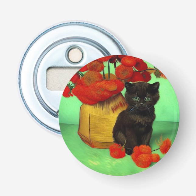 Décapsuleur Van Gogh Black Kitten Fleurs rouges (Devant)