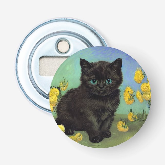 Décapsuleur Van Gogh Chat noir Fleurs jaunes (Devant)