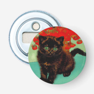 Décapsuleur Van Gogh Chat noir Fleurs rouges