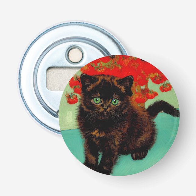 Décapsuleur Van Gogh Chat noir Fleurs rouges (Devant)