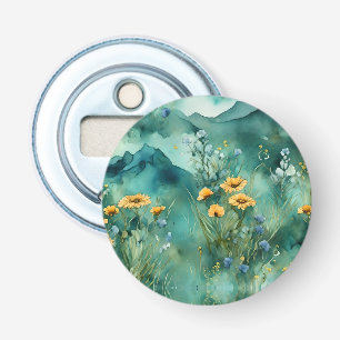 Décapsuleur Vert doux paysage aquarelle fleurs sauvages