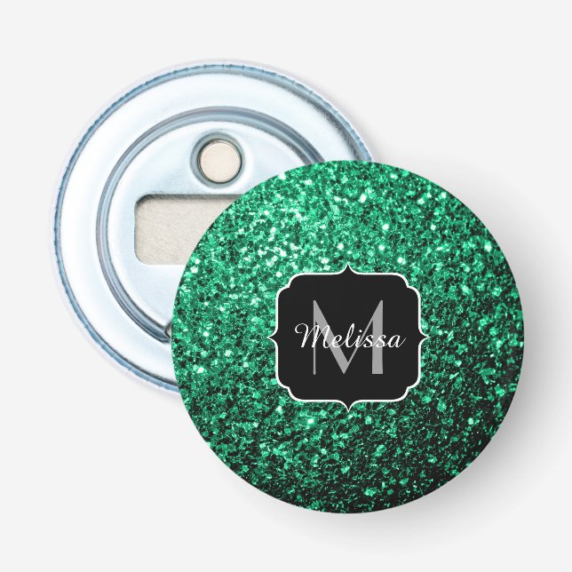 Décapsuleur Vert émeraude faux paillettes scintillent Monogram (Devant)