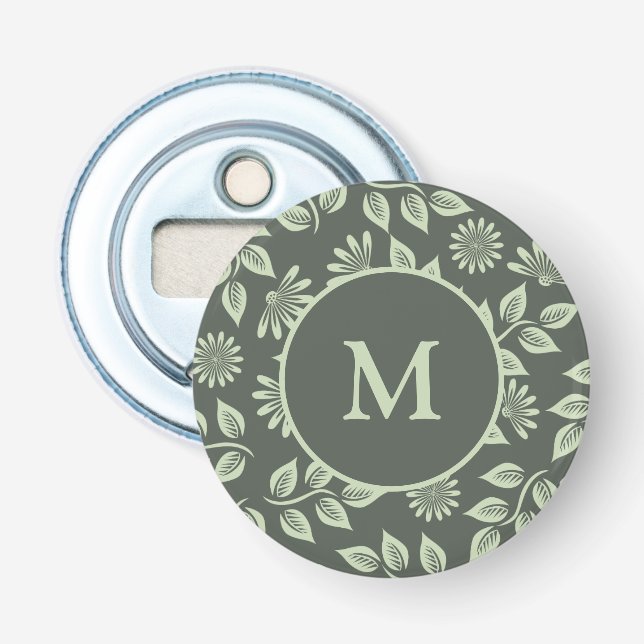 Décapsuleur Vert sauge élégant monogramme floral vintage (Devant)