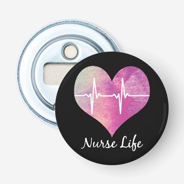 Décapsuleur Vie d'infirmière - Cœur en aquarelle ECG (Devant)