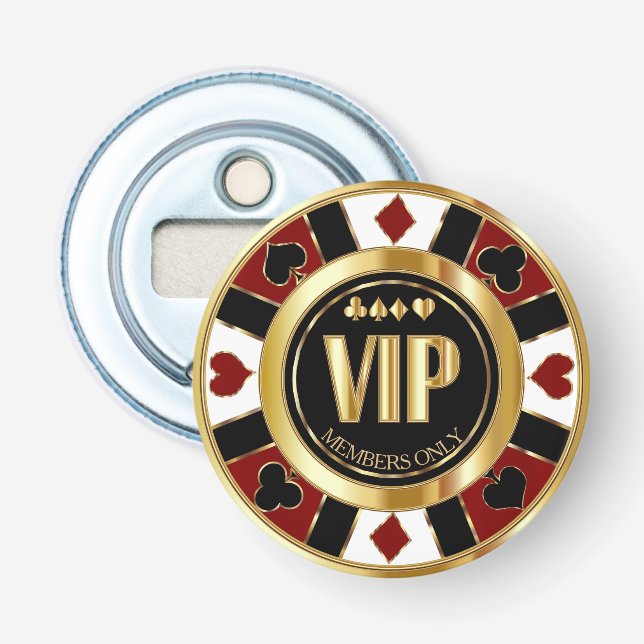 Décapsuleur VIP Casino Poker Chip Las Vegas - Rouge / Or (Devant)