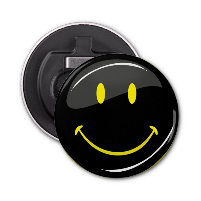 Décapsuleur Visage heureux noir au néon de couleur réglable (Devant)