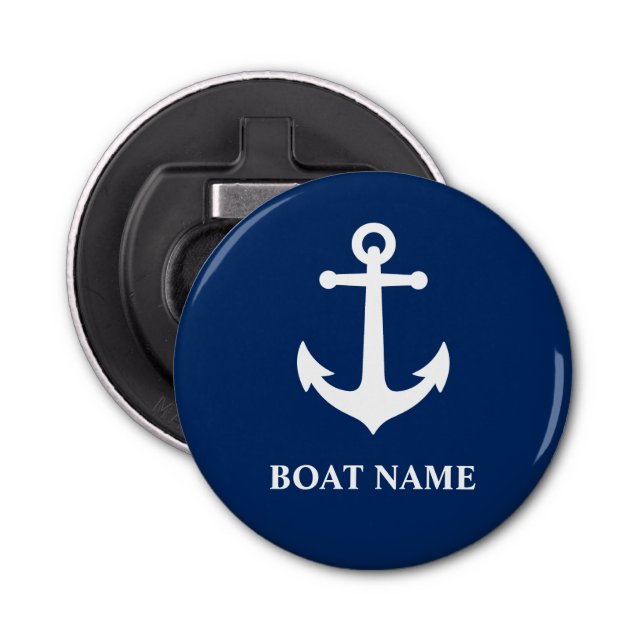 Décapsuleur Votre nom de bateau Ancre Vintage Bleu (Devant)