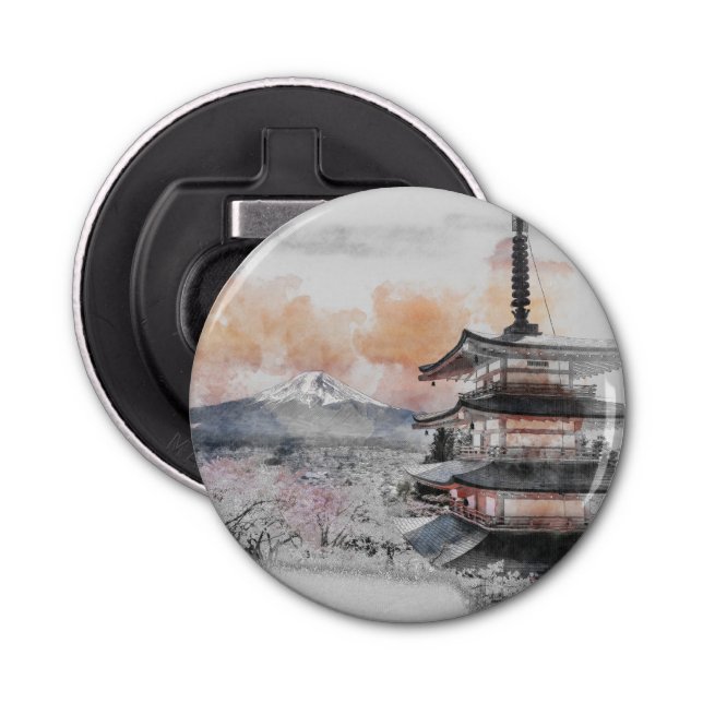 Décapsuleur Watercolor Japanese Pagoda & Mt Fuji Bottle Opener (Devant)