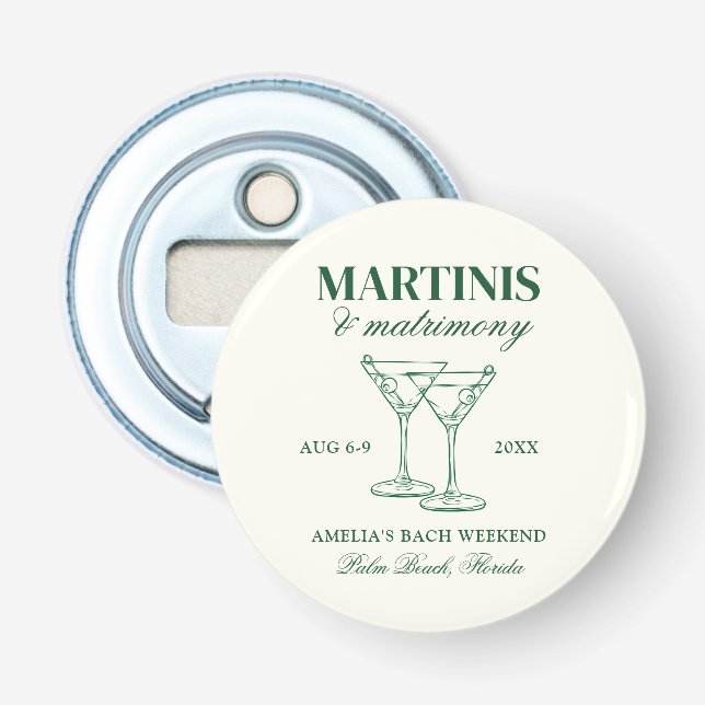 Décapsuleur Week-end de célibataire Martinis & Matrimony (Devant)