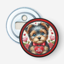 Yorkie Puppy Valentine Buttom Bottle Ouvrir