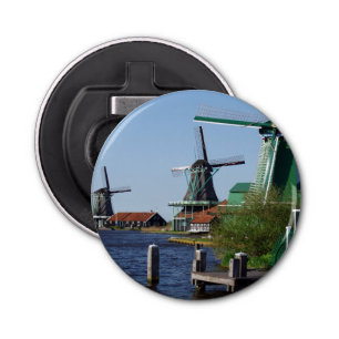 Décapsuleur Zaanse Schans Moulins néerlandais en vert et blanc