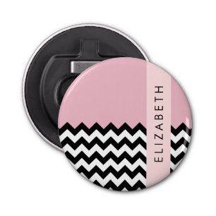 Décapsuleur Zigzag noir et blanc, Chevron, rose, Votre nom