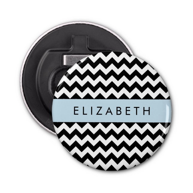 Décapsuleur Zigzag noir et blanc, Motif Chevron, Votre nom (Devant)