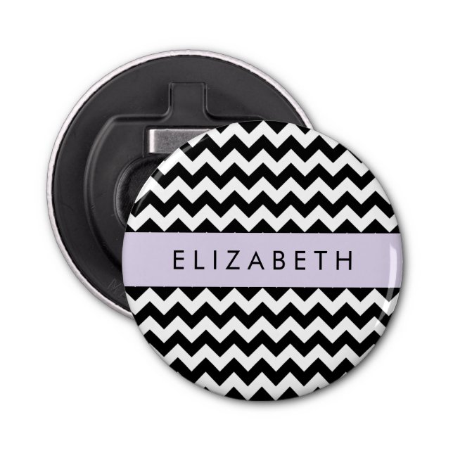 Décapsuleur Zigzag noir et blanc, Motif Chevron, Votre nom (Devant)