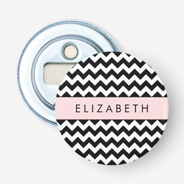 Décapsuleur Zigzag noir et blanc, Motif Chevron, Votre nom (Devant)