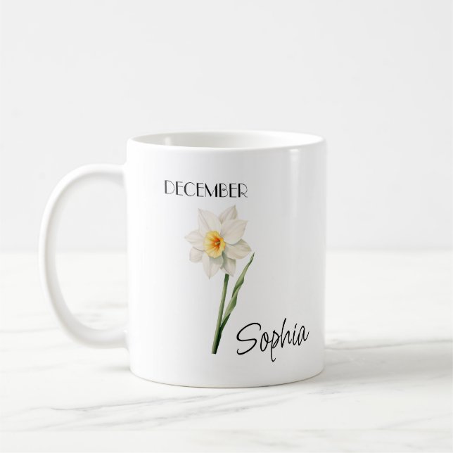 Décembre Fleur Personnalisé Café Mug (Gauche)