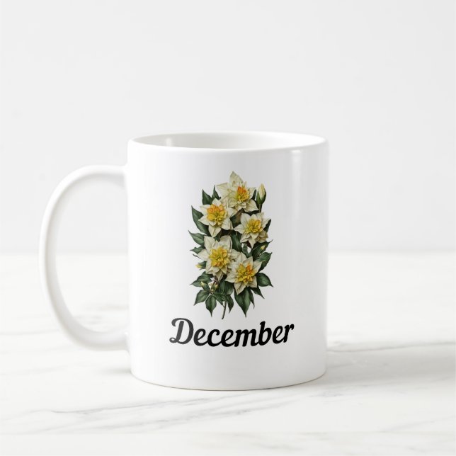 Décembre Mug Fleur de naissance, Mug Fleur d'anniv (Gauche)