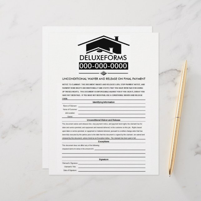 Décharge et renonciation irrévocable sur le toit n (Devant/Arrière en situation)