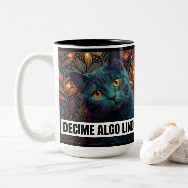 Decime Algo Lindo Funny Cat Mug - High Contrast Ne (Avec donut)
