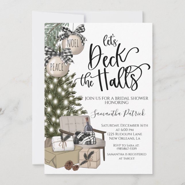 Deck the Halls Christmas Bridal Shower Invitation (Devant)