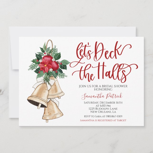 Deck the Halls Christmas Bridal Shower Invitation (Devant)