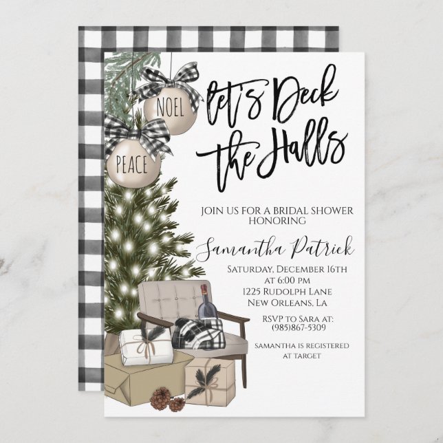 Deck the Halls Christmas Bridal Shower Invitation (Devant / Derrière)
