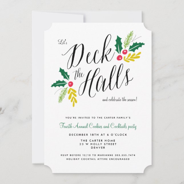 Deck the Halls Festive Fête Invitation (Devant)