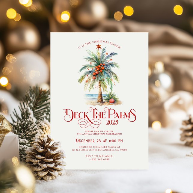 Deck The Palms Tropical Christmas Party Invitation (Créateur téléchargé)