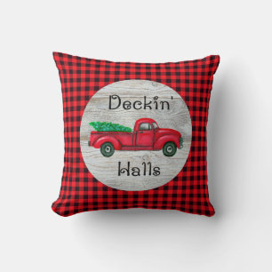 Deckin Halls Red Christmas Tree Camion Coussin