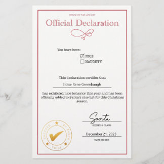 Déclaration de Nice père Noël modifiable